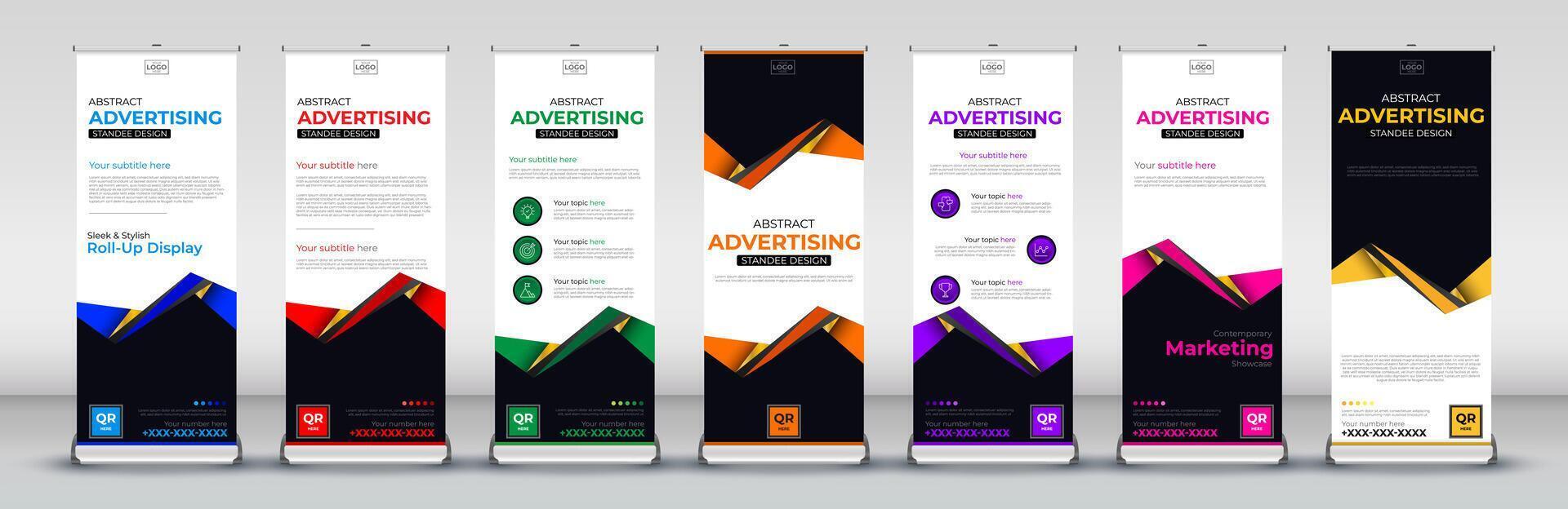 Business abstract roll up banner design for Streets, events, presentations, meetings, annual events, exhibitions in blue, red, green, orange, purple, pink and yellow vector