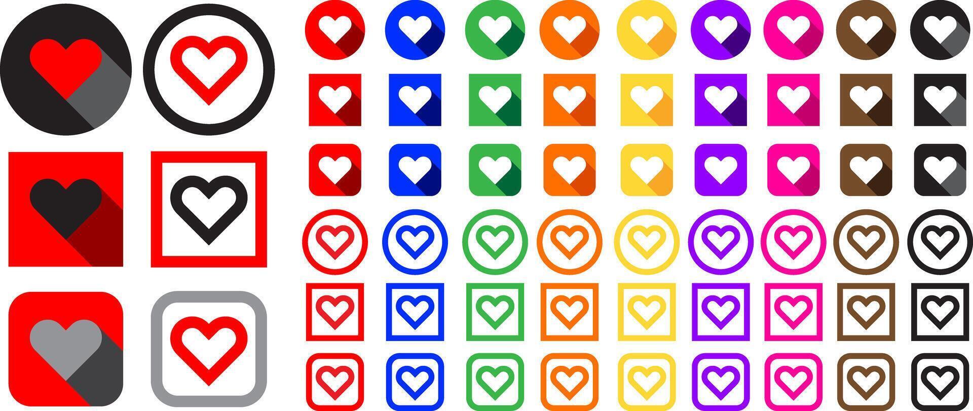 Love Heart Icons collection with solid flat and outline design with abstract shadow for love related designs and valentine vector