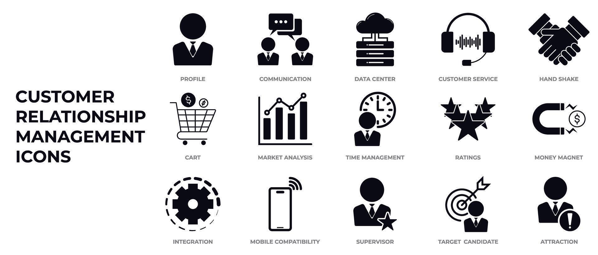 Customer relationship management or CRM icon collection for business, marketing vector