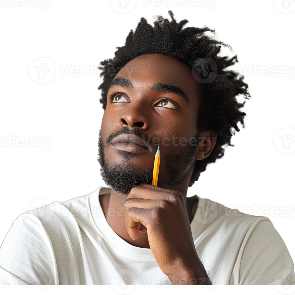 AI generated Handsome late 20s black man with pencil on chin thinking png