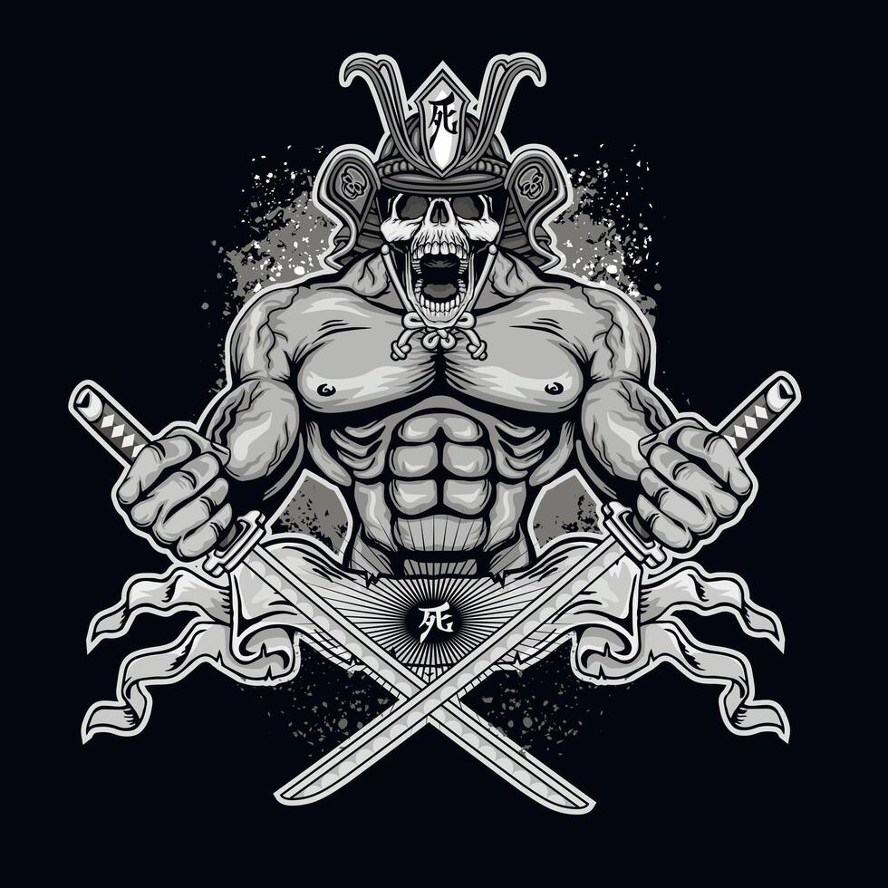 samurai with skull vector