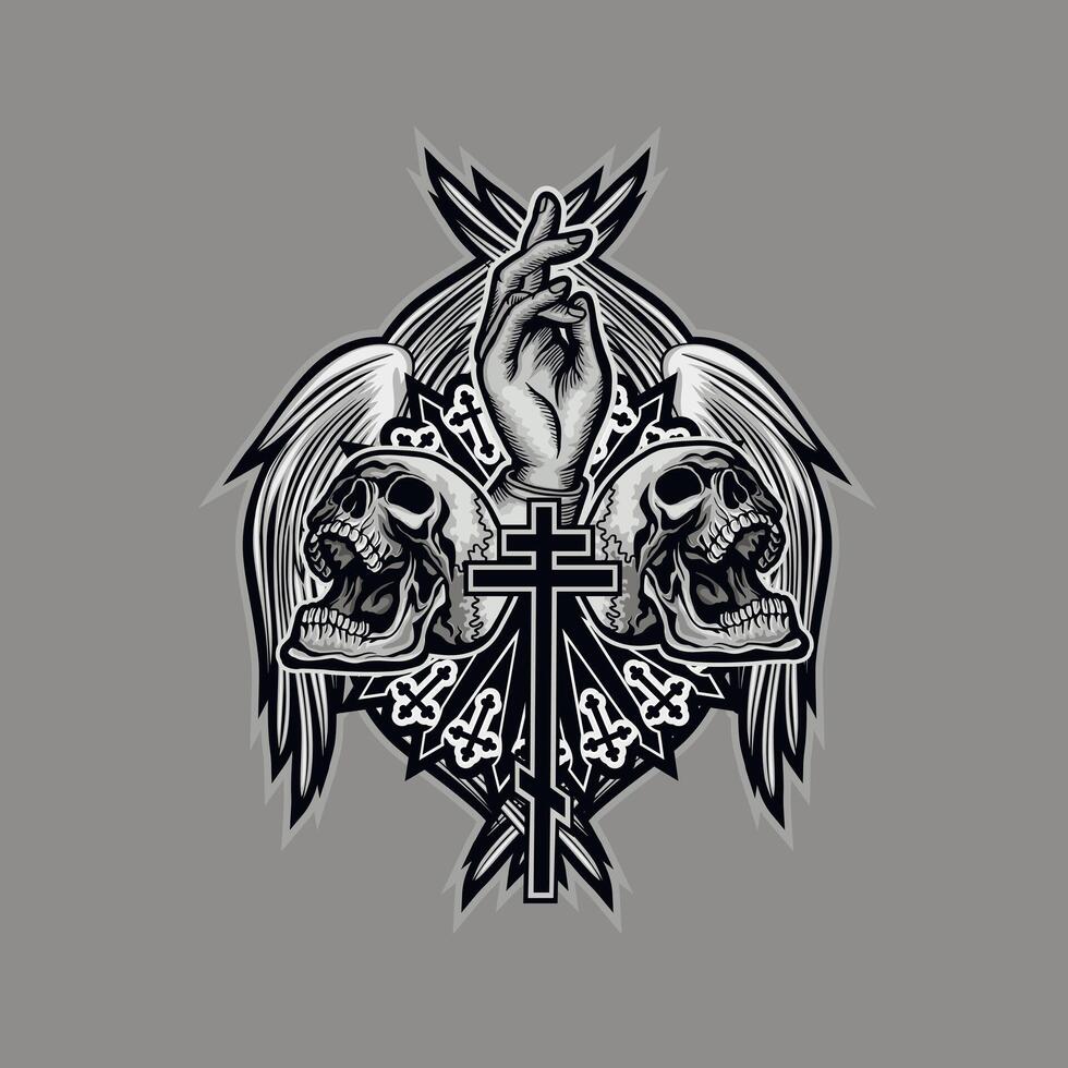 Gothic sign with skull and orthodox cross, grunge vintage design t shirts vector