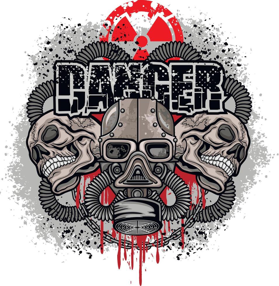 post-apocalypse sign with skull and gas mask vector