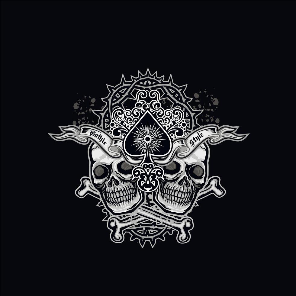 ace of spades with skull, grunge vintage design t shirts vector