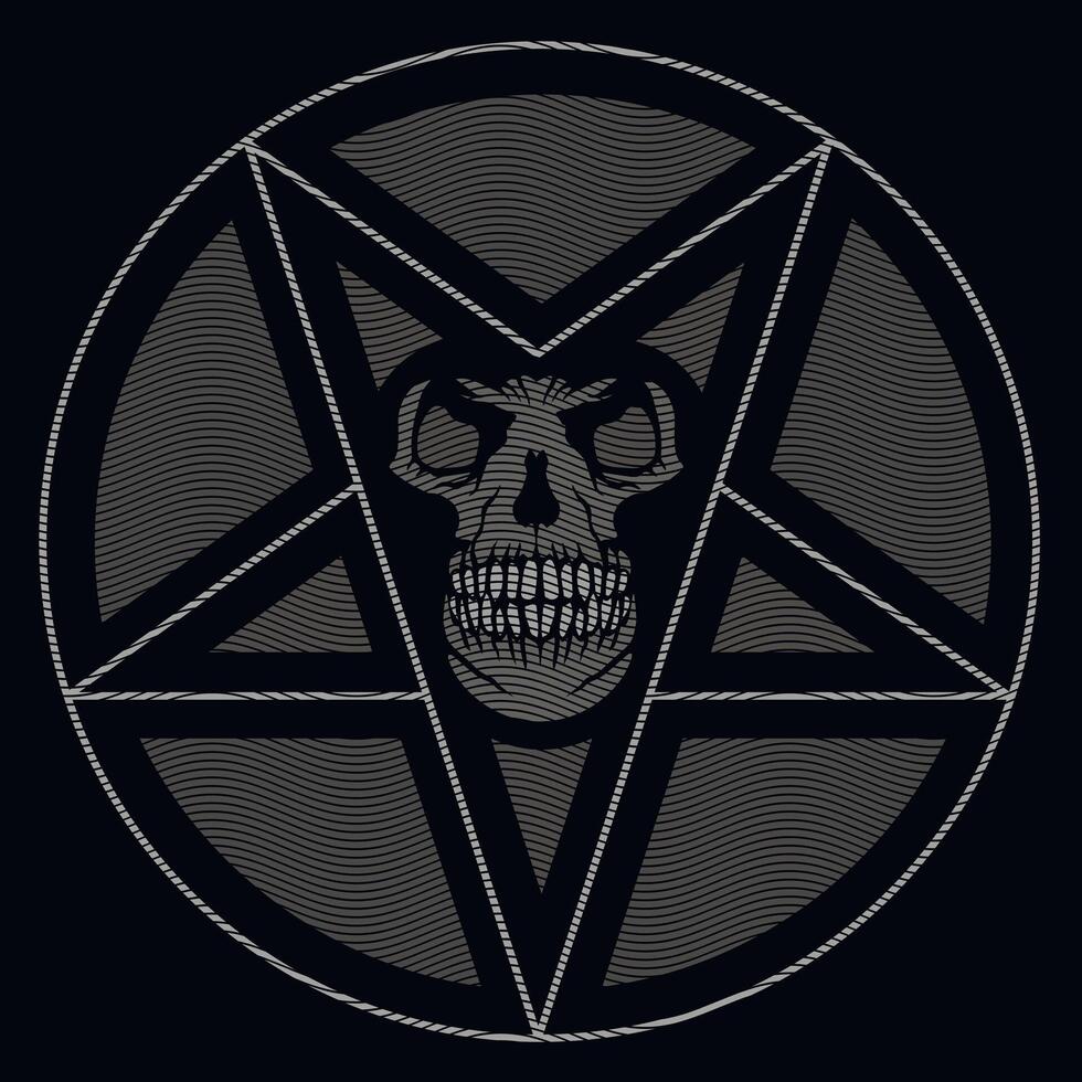 occultic sign with pentogram and skull vector