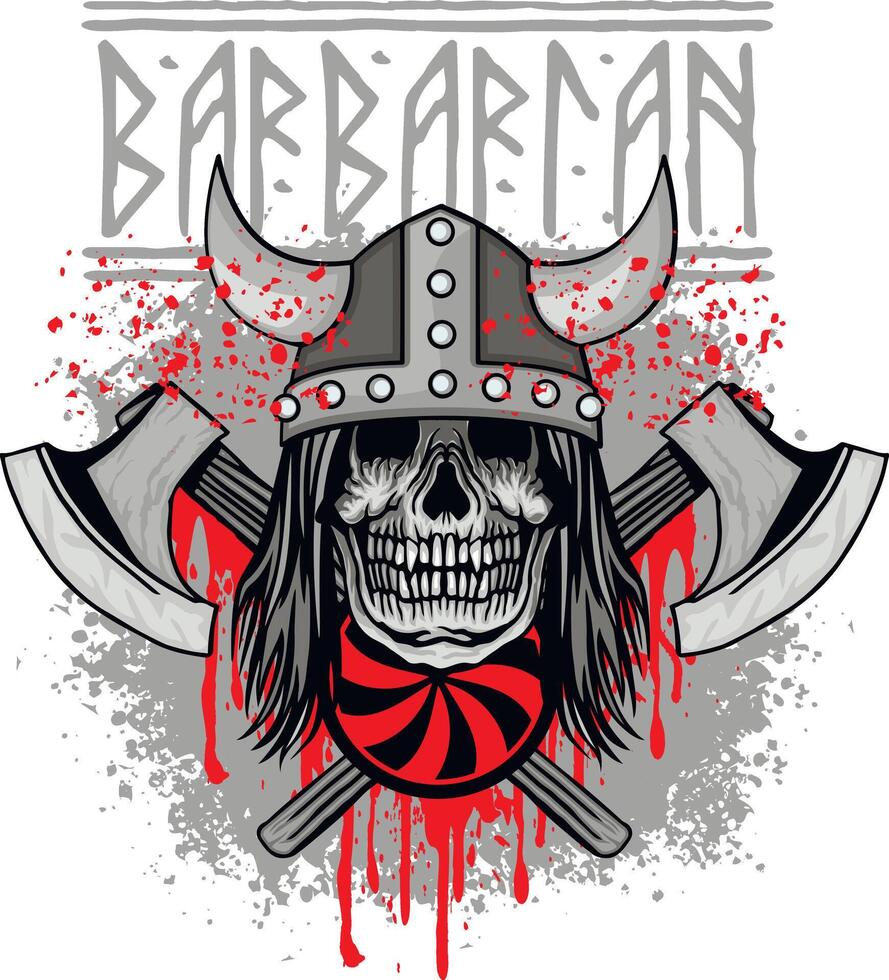 viking skull with axes vector