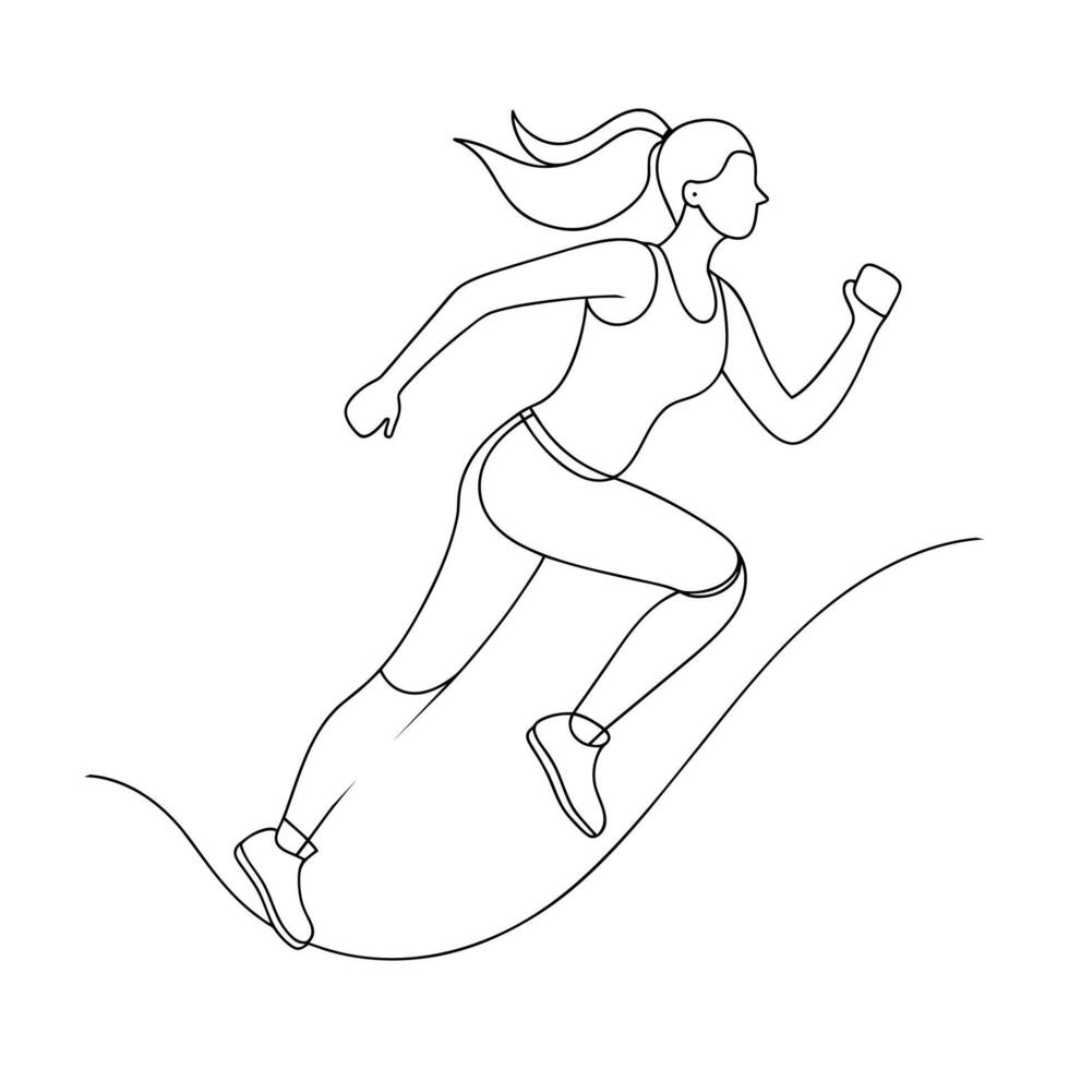 Girl run continuous drawing black shape line art vector