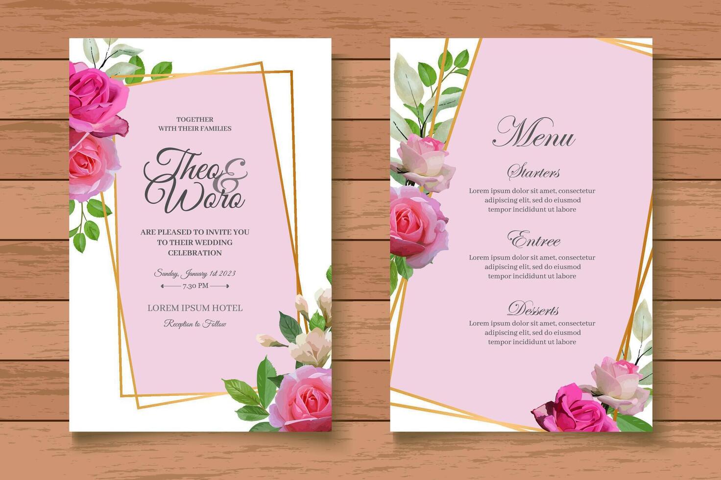 Beautiful floral wedding invitation card template vector