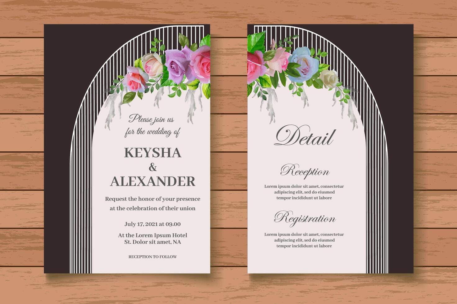 hermosa plantilla de tarjeta de invitación de boda floral vector