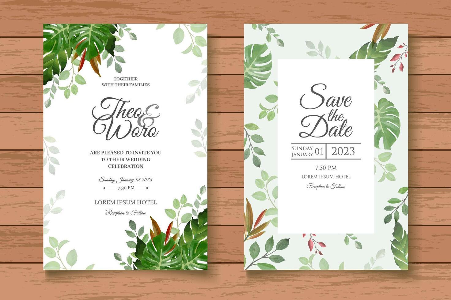 hermosa plantilla de tarjeta de invitación de boda floral vector