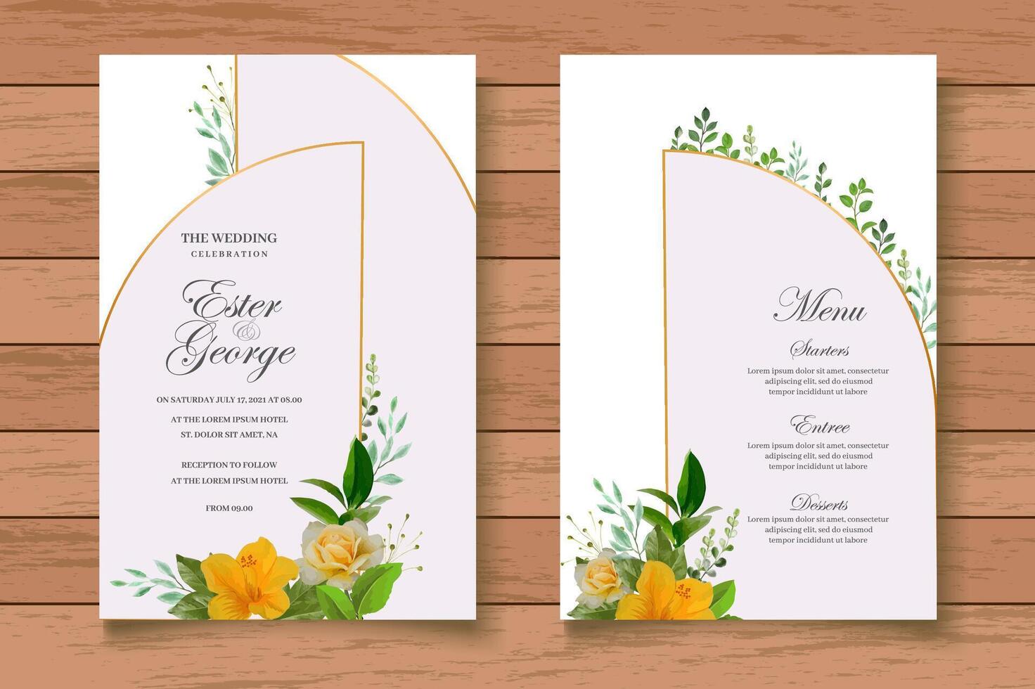 hermosa plantilla de tarjeta de invitación de boda floral vector