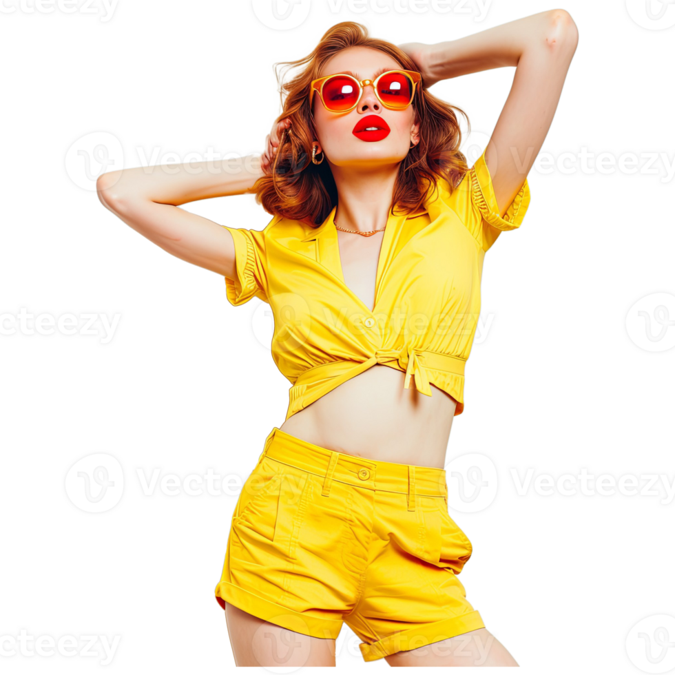 AI generated Portrait of a fashion girl going crazy in casual colorful clothes png