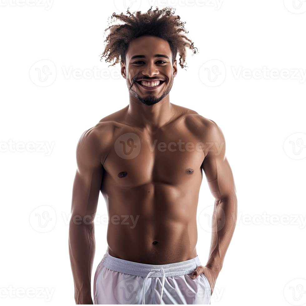 AI generated Smiling young american black man standing in swimwear png