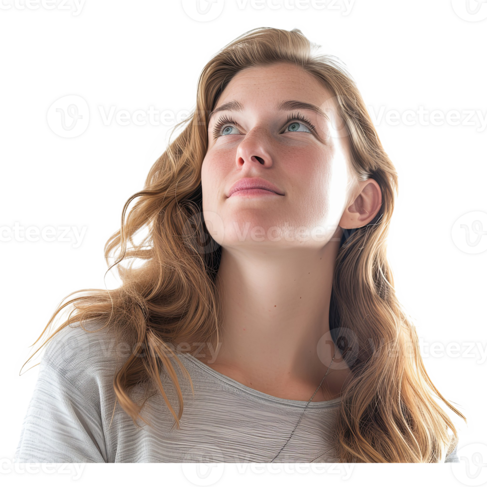 AI generated Thoughtful casual woman looking up png
