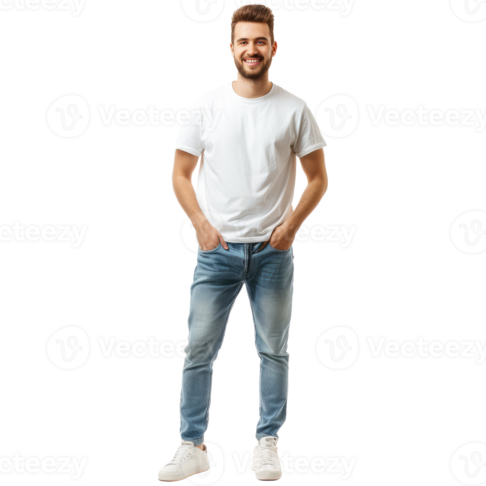 AI generated Full body photo man hold hands pockets png