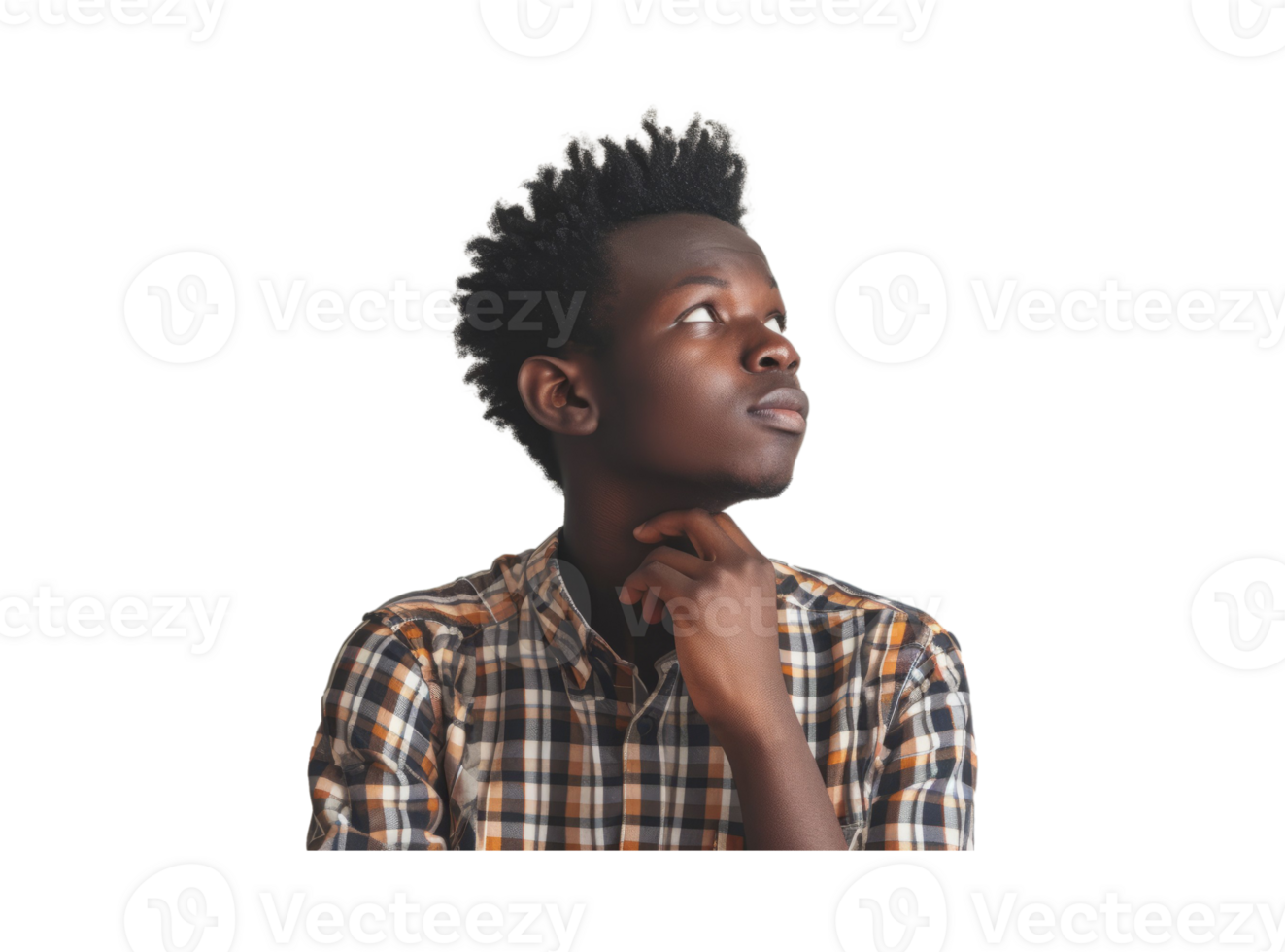 AI generated Thoughtful african guy thinking try solve problem pose png