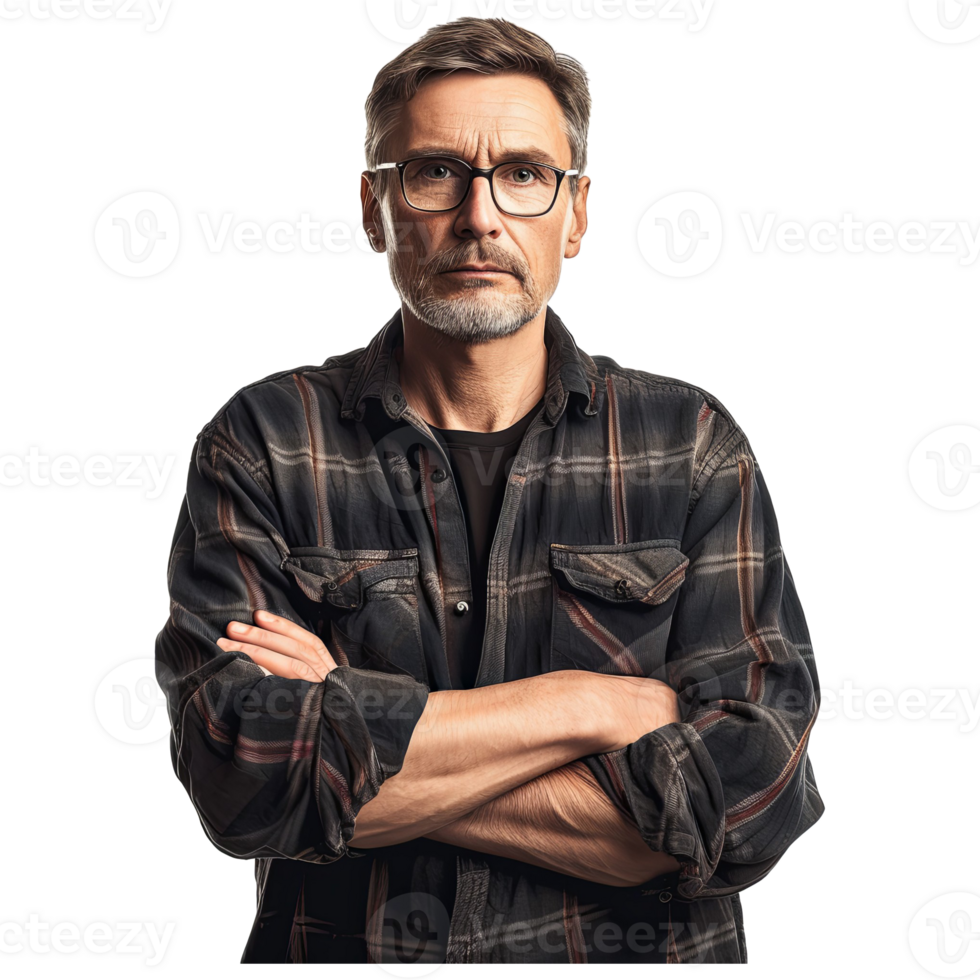 AI generated Middle-aged man in casual clothes with his arms crossed png