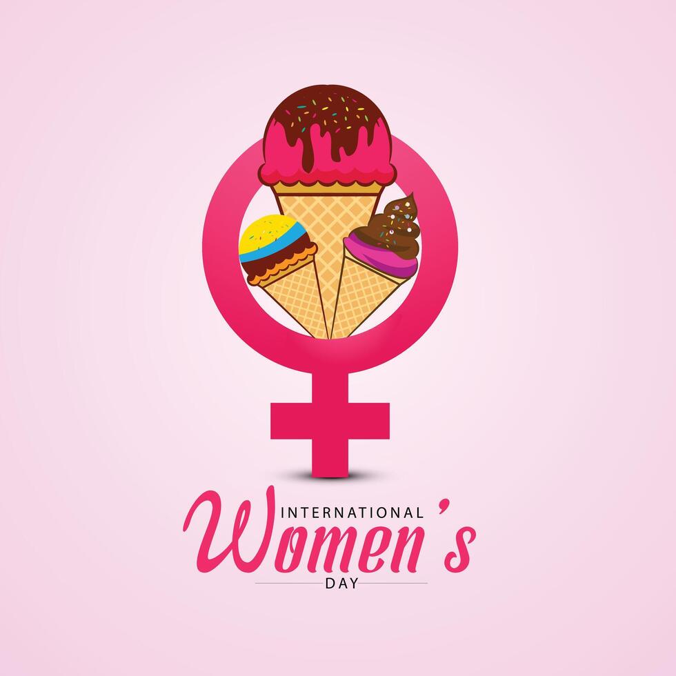 Women's Day Ice Cream theme concept creative banner poster social media design, Women's Day food vector illustration. Ice cream cone scope design. Inspire Inclusion