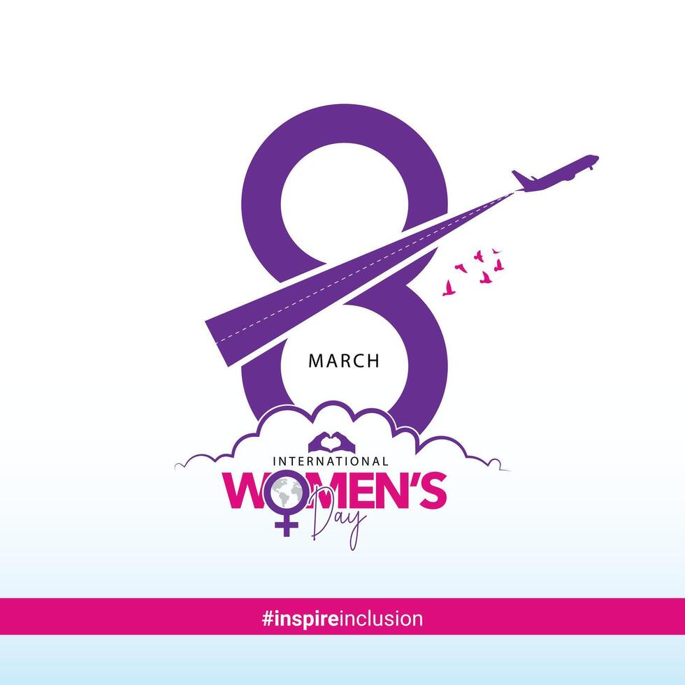 De las mujeres día aerolíneas mujer piloto concepto social medios de comunicación tema bandera póster, 2024 De las mujeres día Campaña tema inspirar inclusión, hembras para feminismo, independencia, hermandad, empoderamiento vector