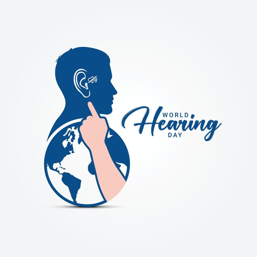 mundo escuchando día, aumento conciencia acerca de cómo a evitar sordera y cómo a evitar sordera y escuchando pérdida y promover oído y escuchando cuidado alrededor el mundo, vector ilustración.