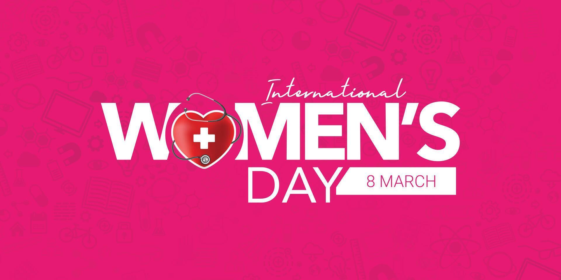 Women's day creative theme concept design for female doctor, nurse and female medical staff, happy women's day doctor and medical health poster banner social media web template, Heart love women's vector