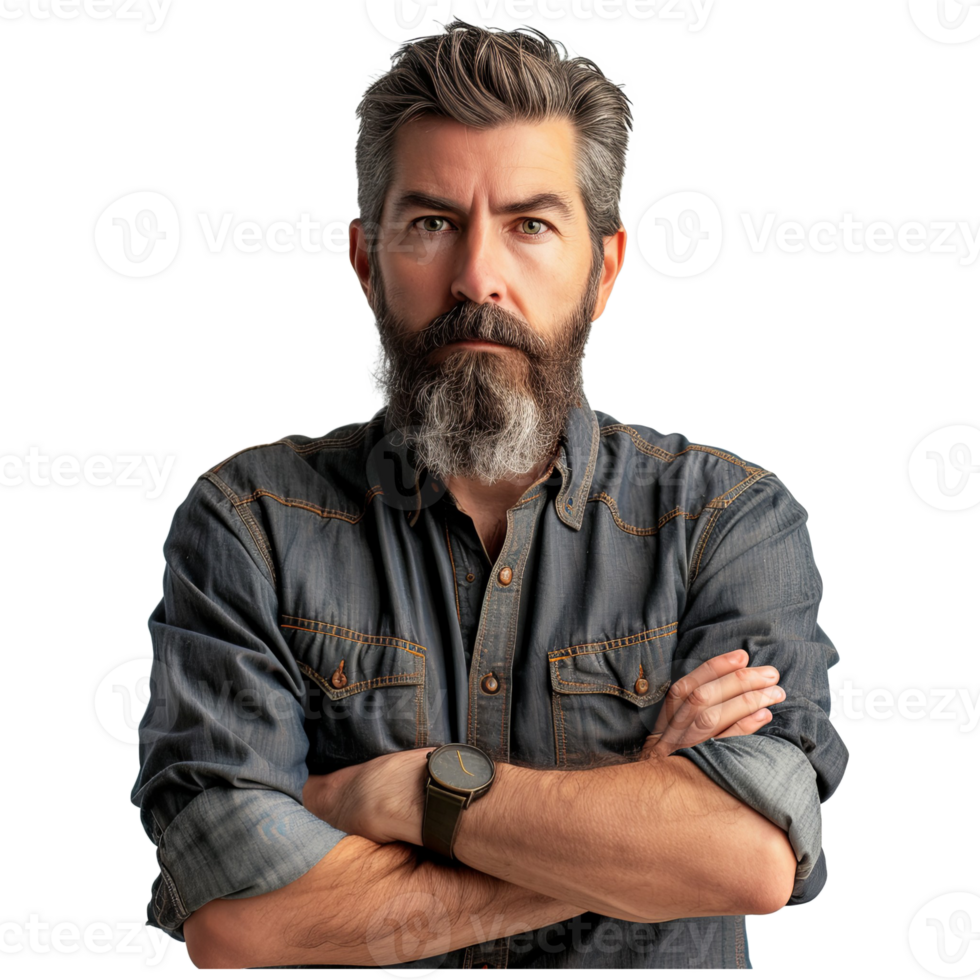 AI generated Handsome mid adult man with beard and crossed arms looking at camera png