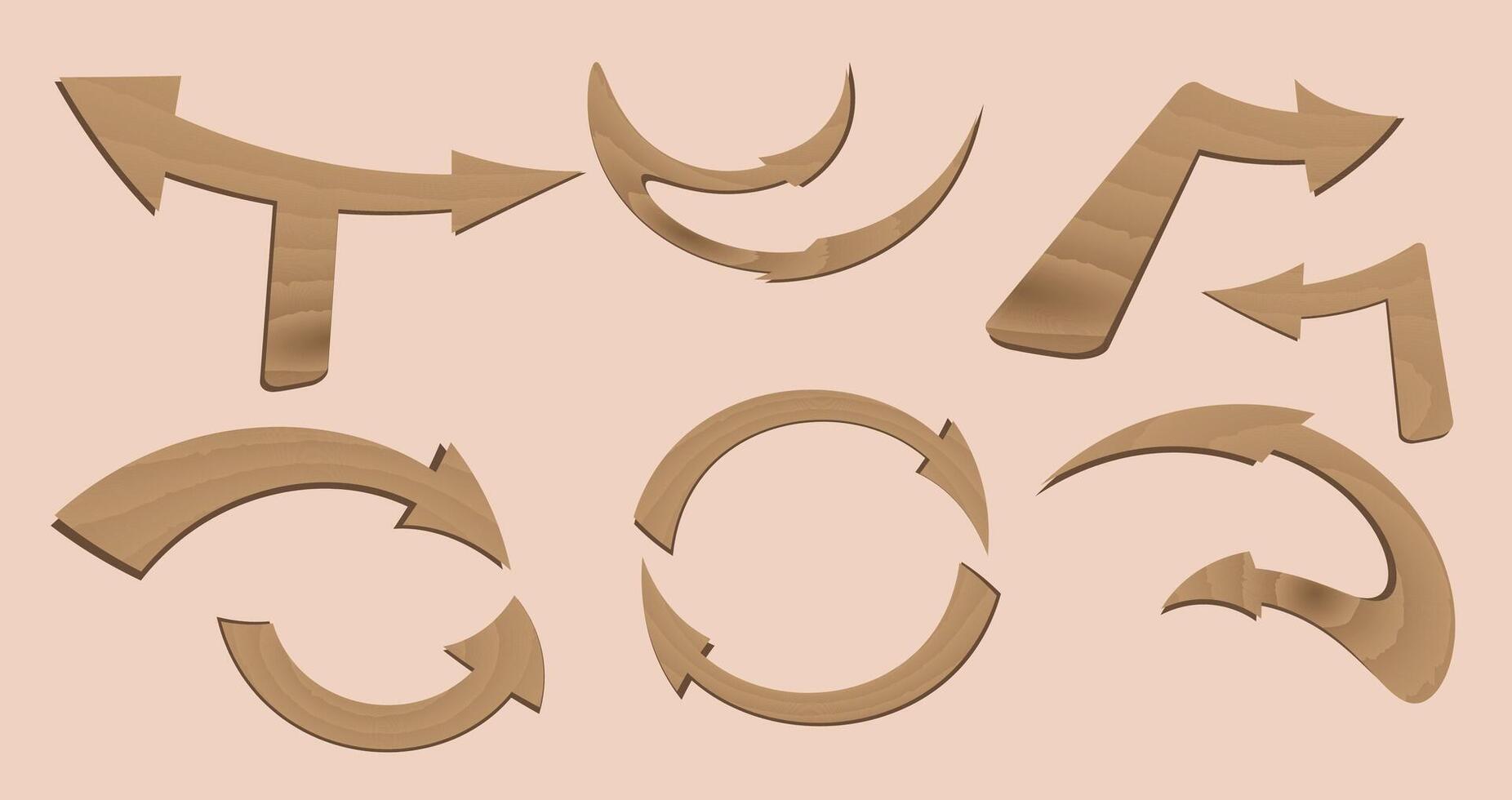 Wooden directional arrows in cartoon style. vector