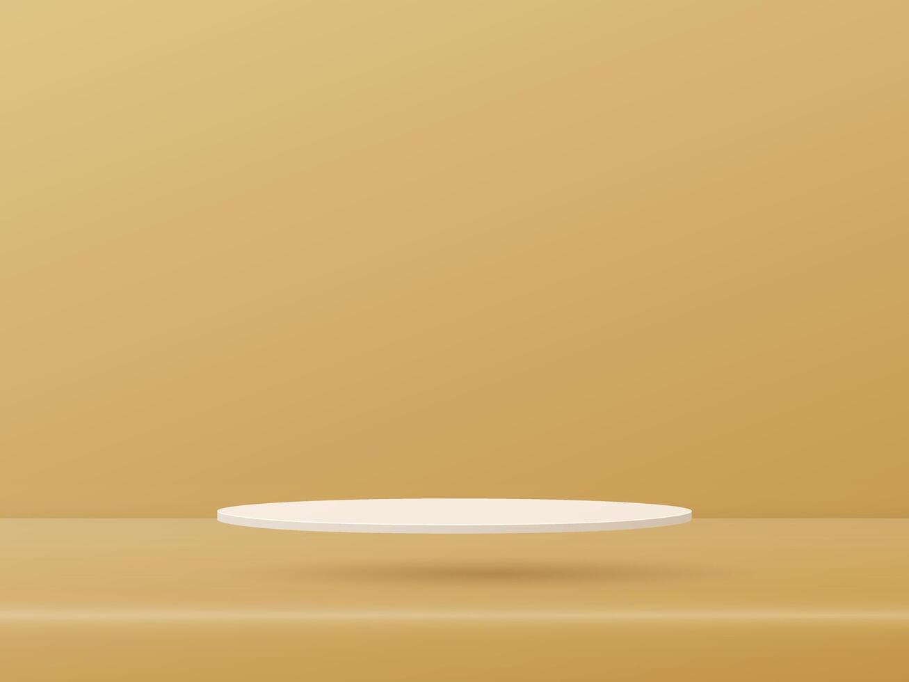 3d White Podium Showcase is floating on the floor color golden background design. Vector illustration
