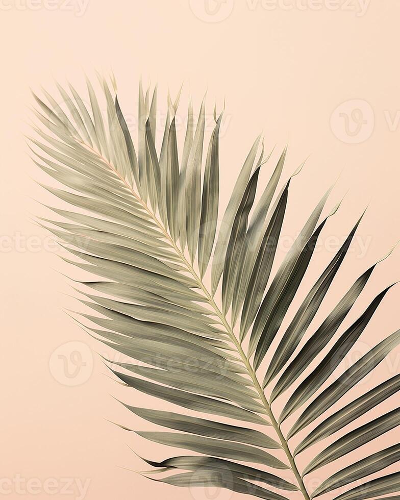 AI generated Palm leaf on pastel color background. Minimal summer concept. photo