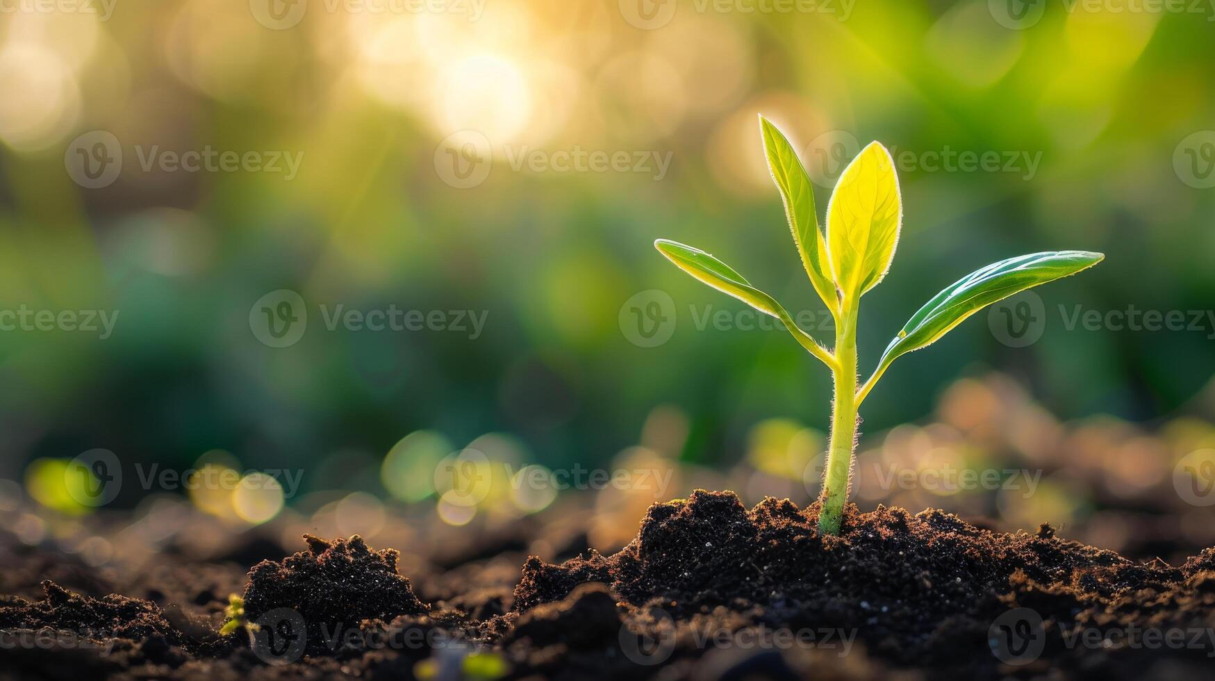 AI generated a seedling breaking through the soil, its tender green shoot reaching towards the sunlight photo