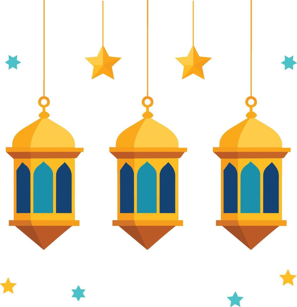 ramadan three hanging lanterns with stars and stars vector