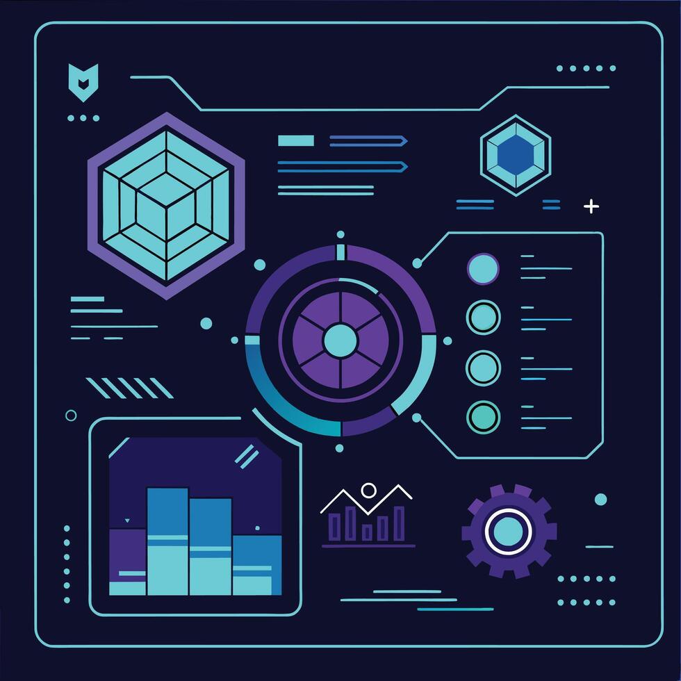 futuristic design with a hexagon and other icons vector