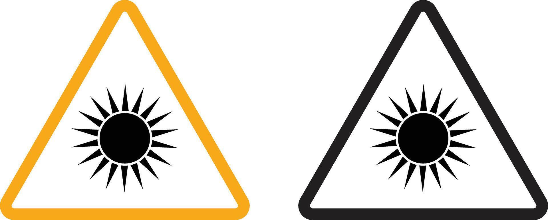 Sun danger sign in two colors isolated on white background . Sun warning icon vector