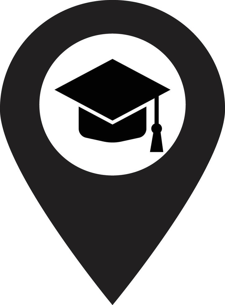 University location icon . Map pointer pin icon with graduation hat . Vector illustration