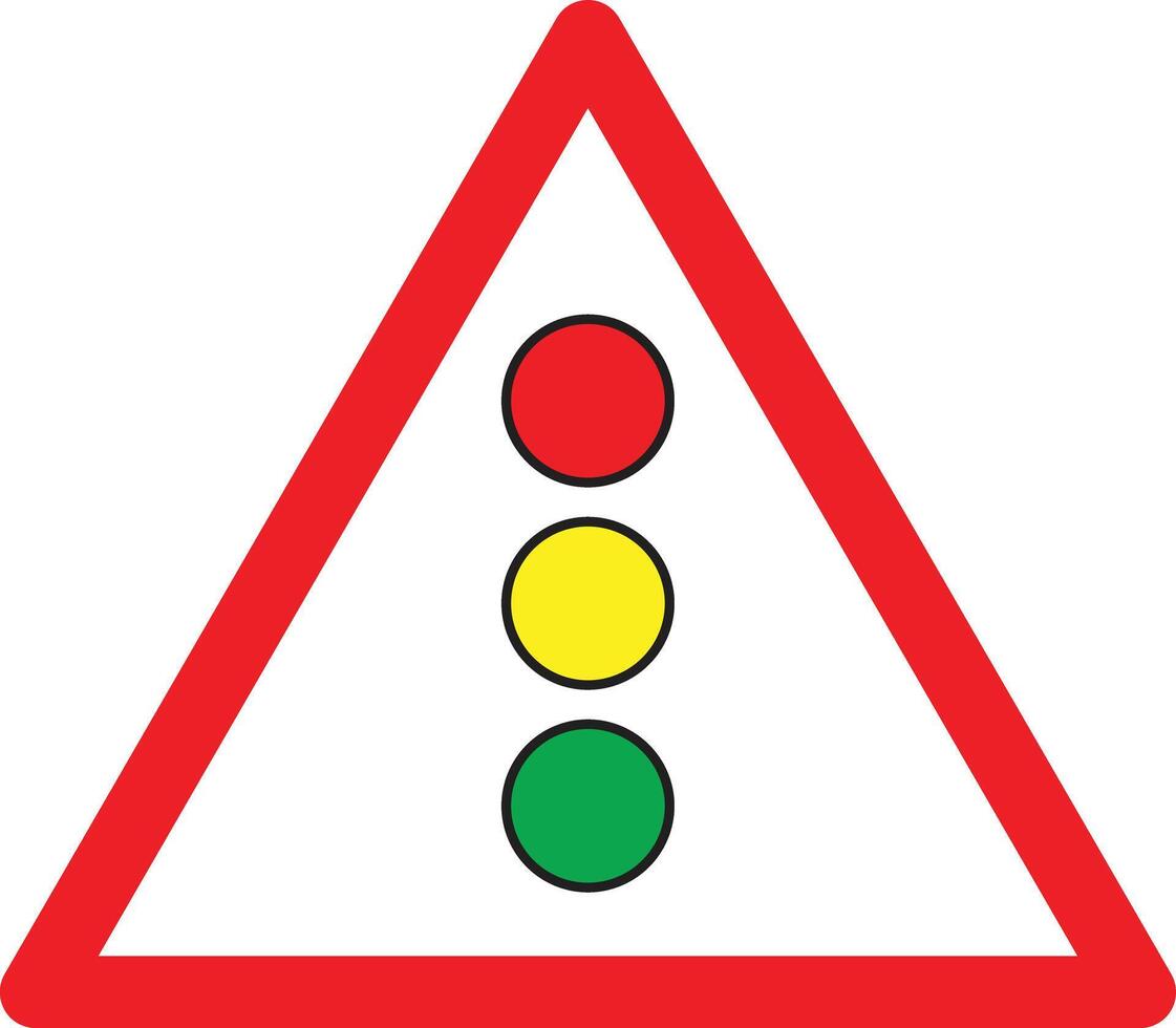 tráfico luces advertencia triángulo firmar aislado en blanco antecedentes . rojo triángulo advertencia la carretera firmar con tráfico ligero dentro .vector ilustración vector