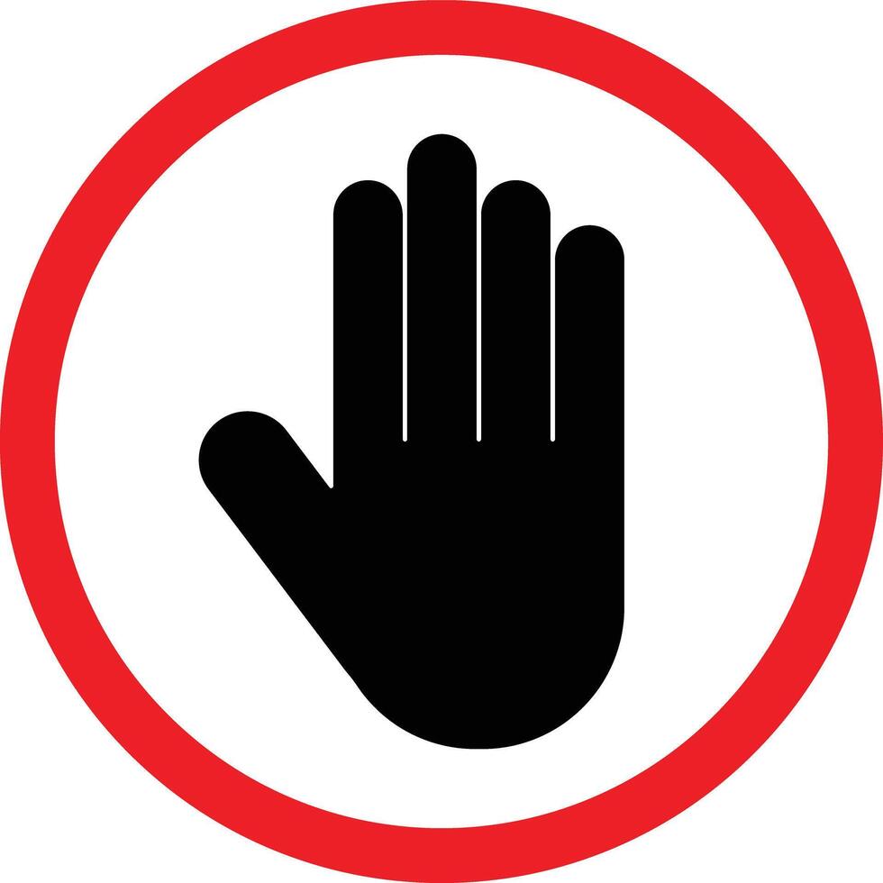 Hand stop sign circle isolated on white background . Hand push sign vector