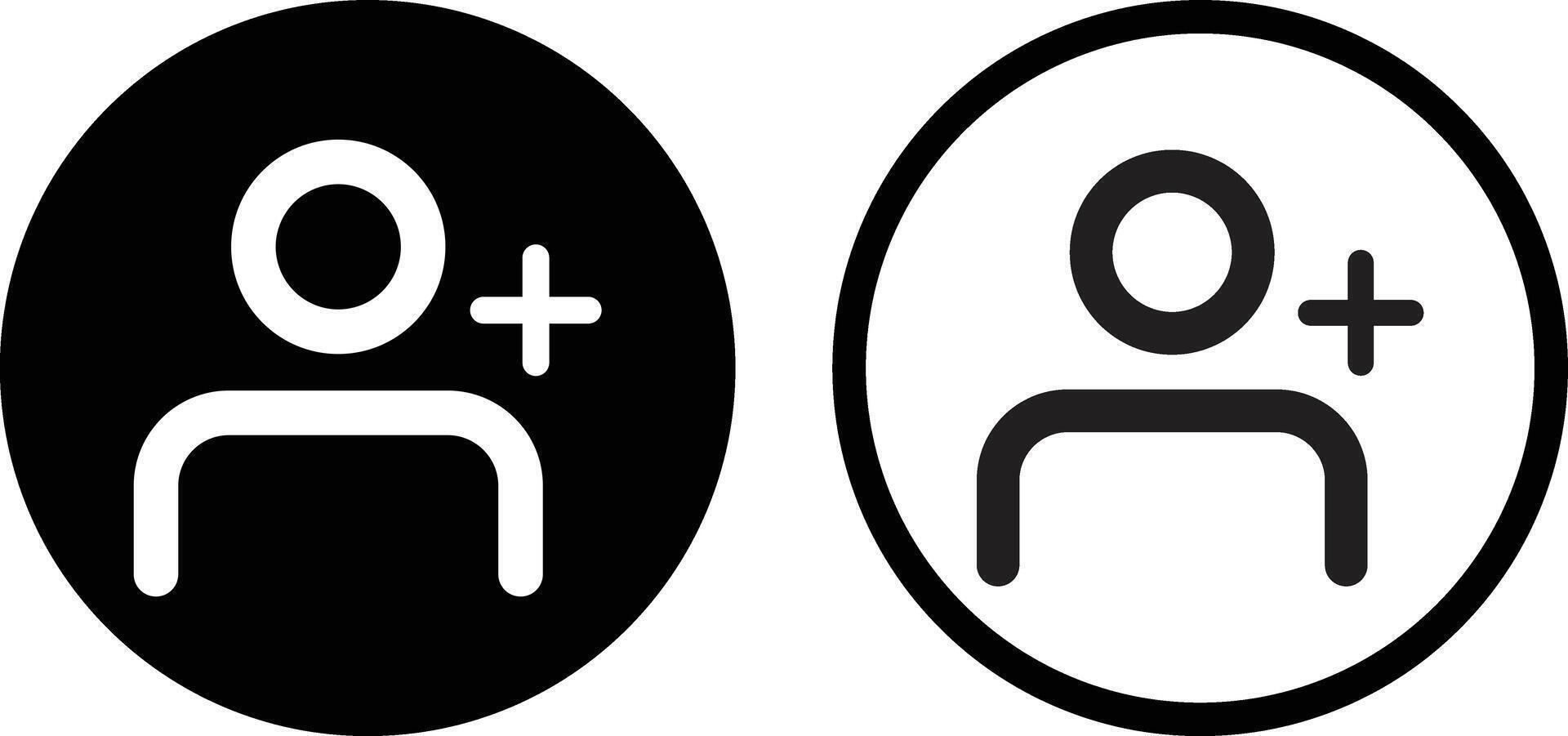 User plus icon set in two styles . Add new user icon vector . Add friend icon