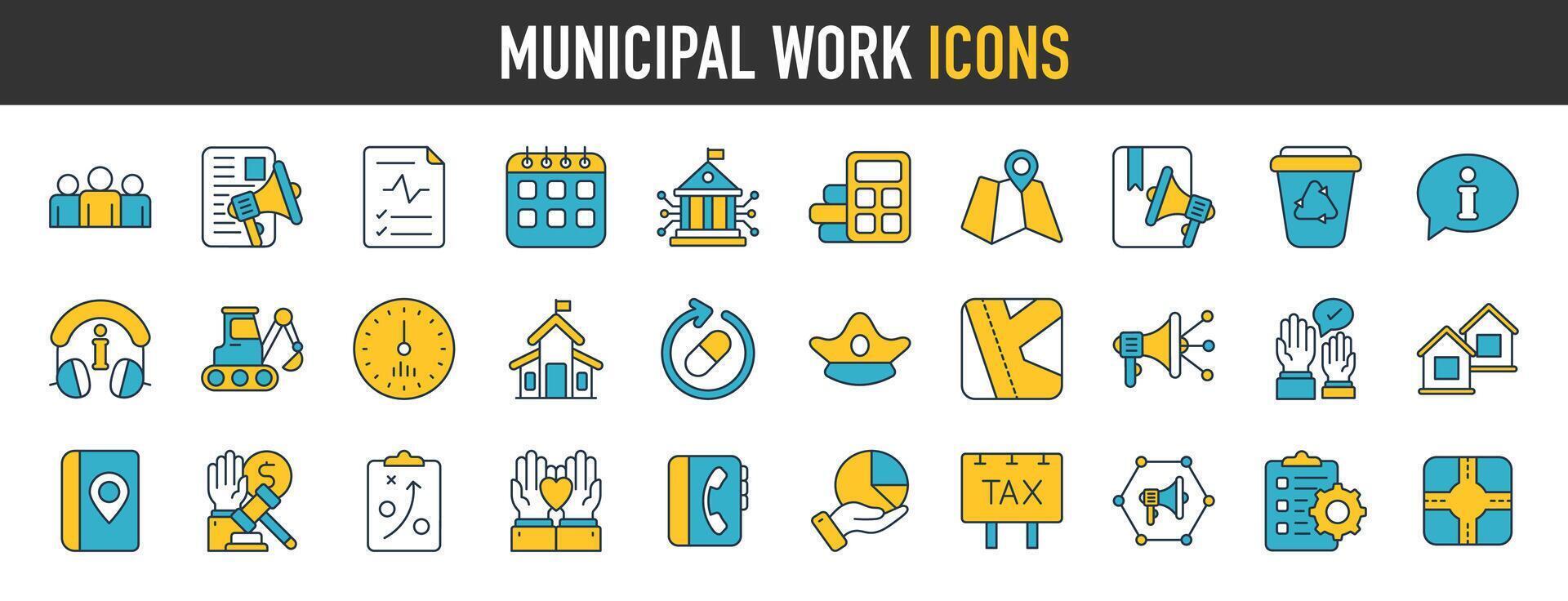 municipal trabajo íconos vector ilustración.