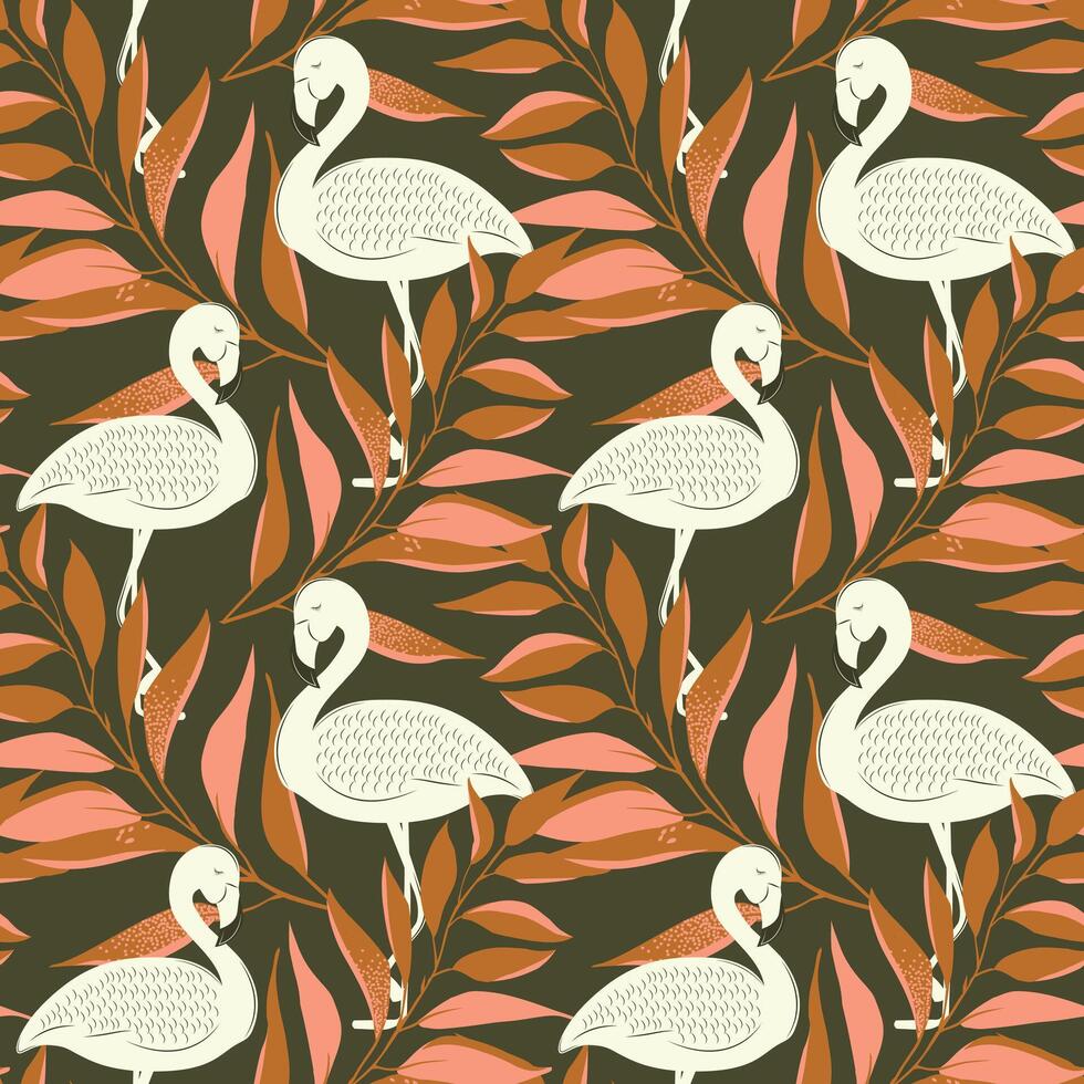 Minimal hand drawn bird and leaf seamless pattern for fabric,wallpaper,background surface vector