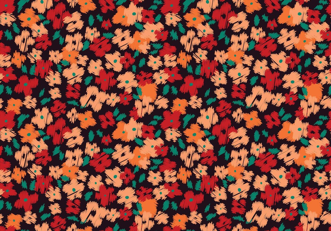 Retro scribble ditsy flower seamless pattern vector