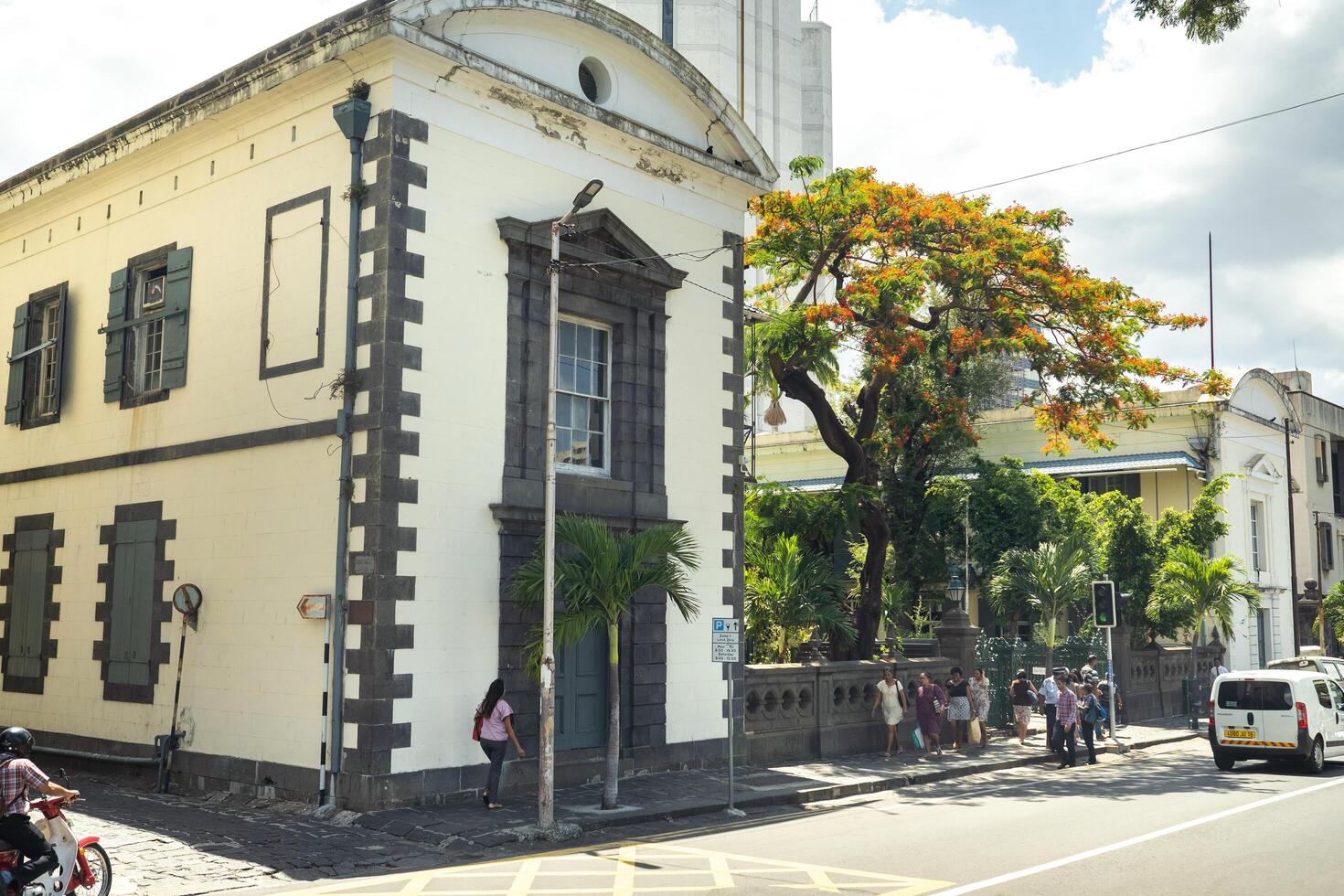 DECEMBER 3, 2019.MAURITIUS.Port Louis. a city street with people in the center of Port Louis, the capital of the island of Mauritius photo