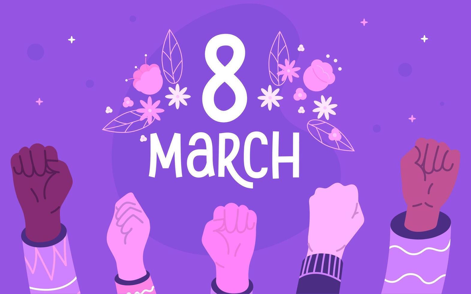 International women's day banner with rised up hands 8 march vector