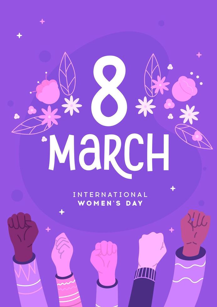 International women's day flyer with rised up hands 8 march vector