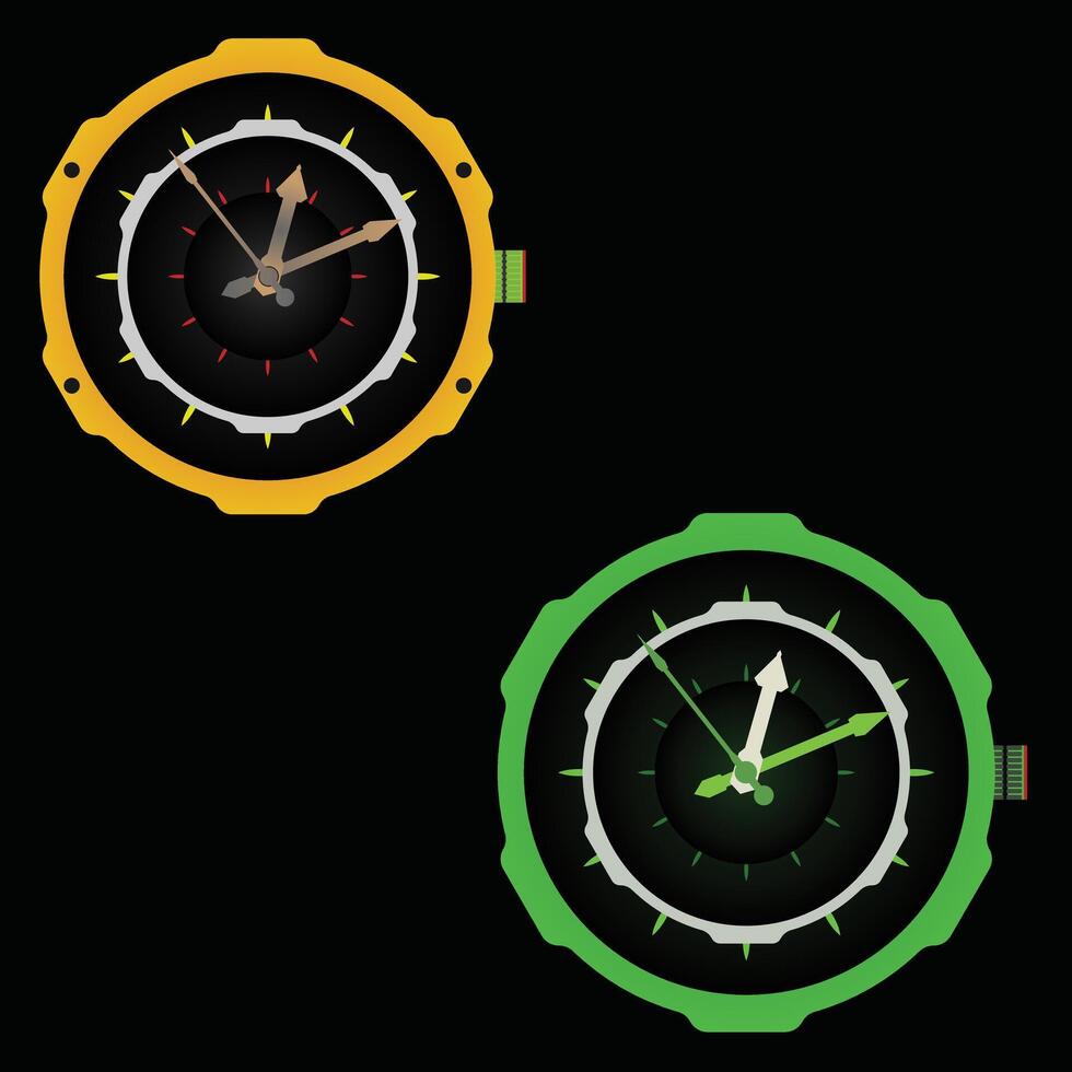 verde amarillo color mecánico reloj vector