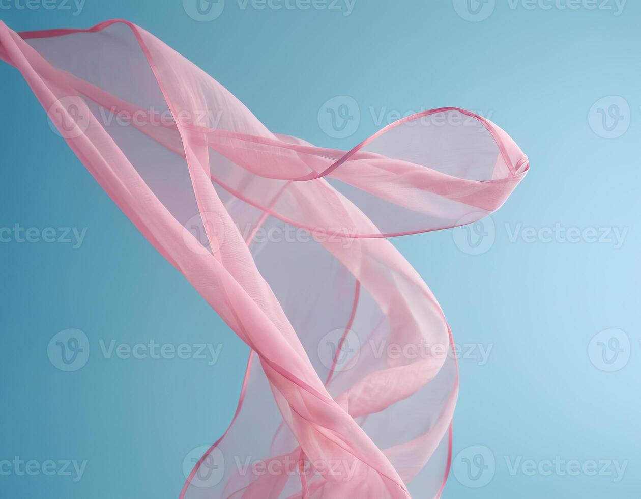 AI generated Flying pink fabric wave on blue sky background and illuminated by sunlight photo