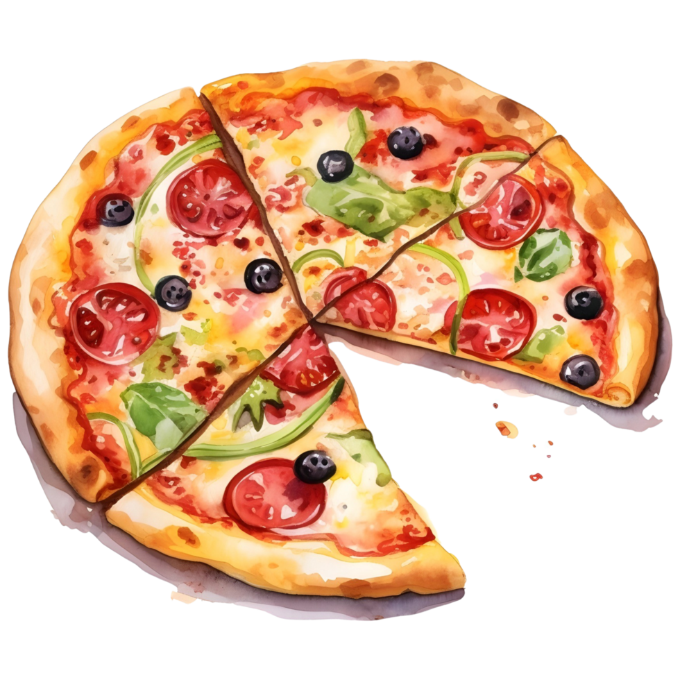 ai gerado aguarela pizza ilustração png