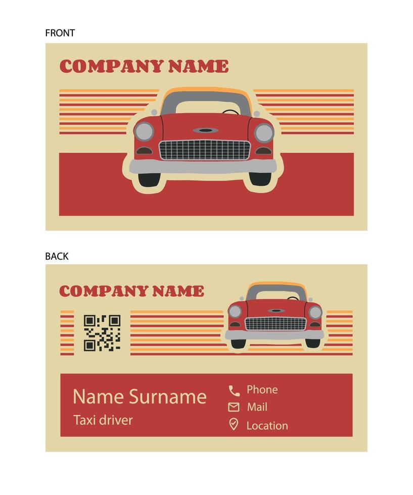 A retro-style business card for a taxi in red vector