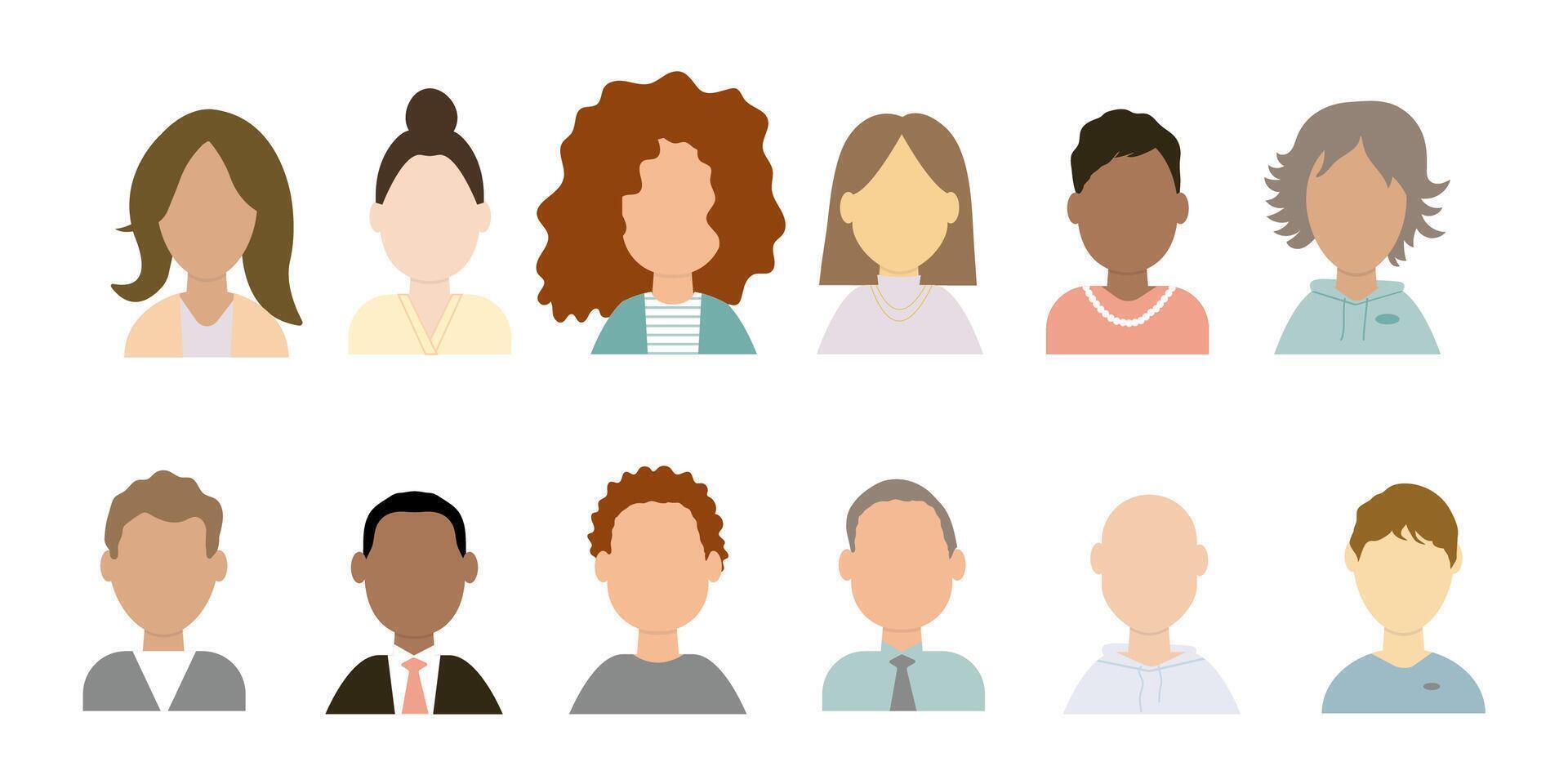 a set of men's and women's avatars without faces on a white background. portraits of men and women. vector flat illustration.