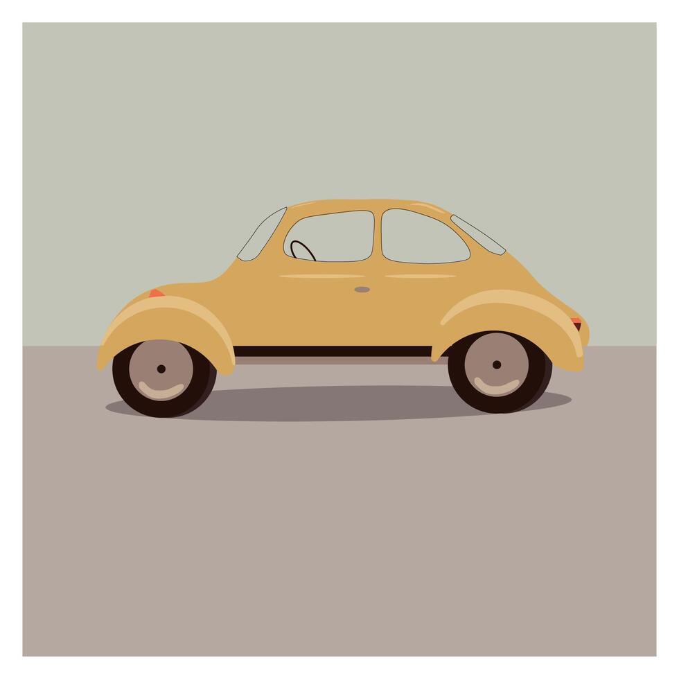 The car is yellow in retro style. A flat-style machine in a vector
