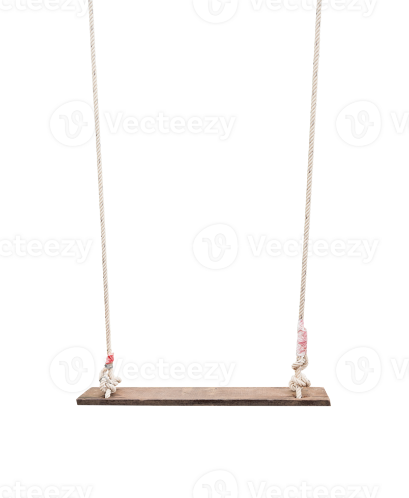 Old wood swing hanged Isolated on transparent background, PNG File